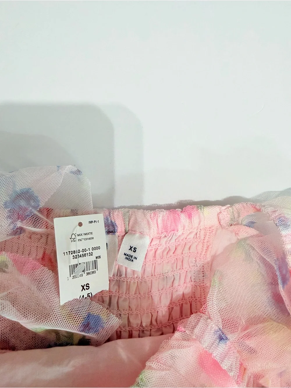 GAP Day Dress in Off-White/Pink/Multi-Coloured, airy tulle dress size XS 4-5